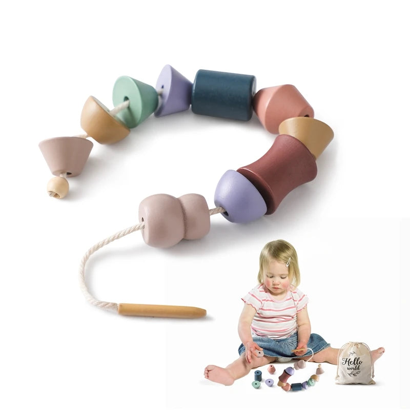 Baby Montessori Toy Wooden Animal Threading Stacking Toy Block Board Games Baby Animal Stringing Threading Block Puzzle Toy Gift