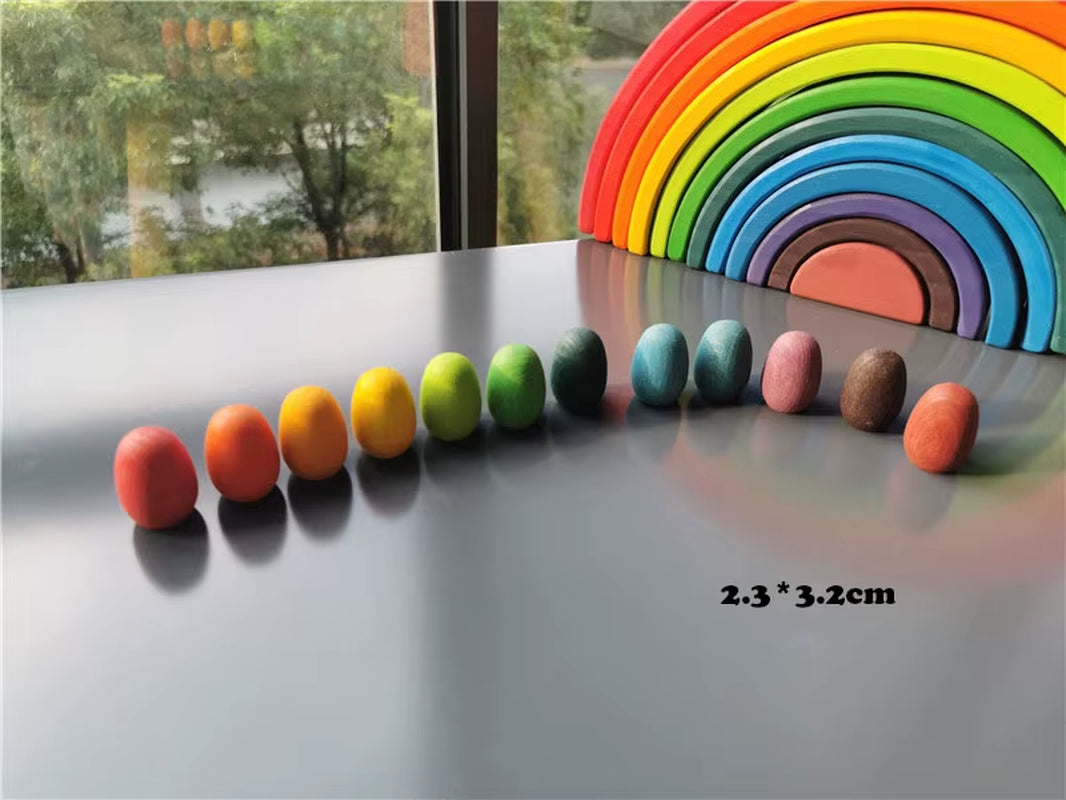 Kids Wooden Rainbow Mandala Block Montessori Loose Parts Toy Mushrooms Honeycomb Droplets Bamboo Shoots Acorns Tree Cones