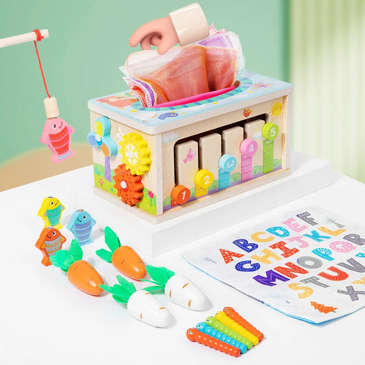Baby Tissue Box Toy Montessori Toys Shape Sorter Toys Gifts Motor Skills Toys for Toddlers Wood Toddler