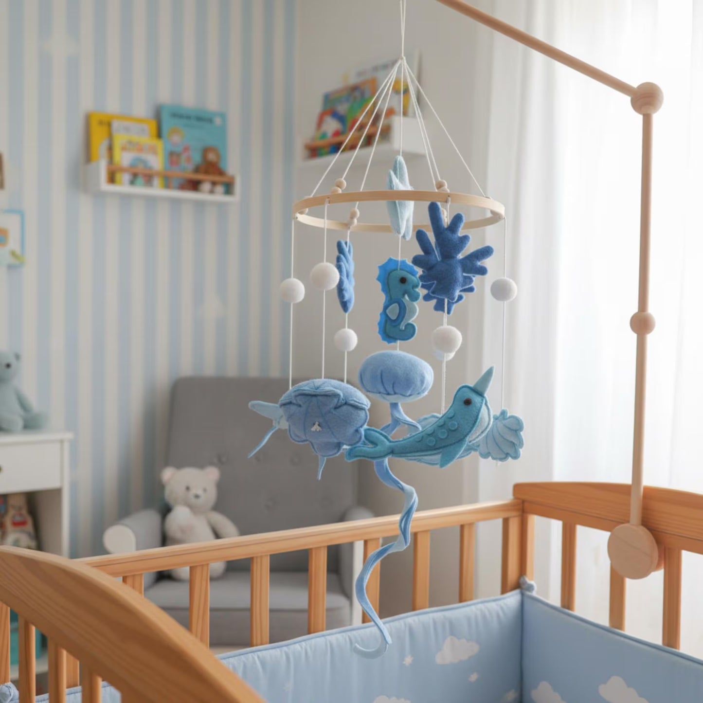 Coastal Baby Mobile | Handmade Felt Ocean Sea Life Nursery Decor