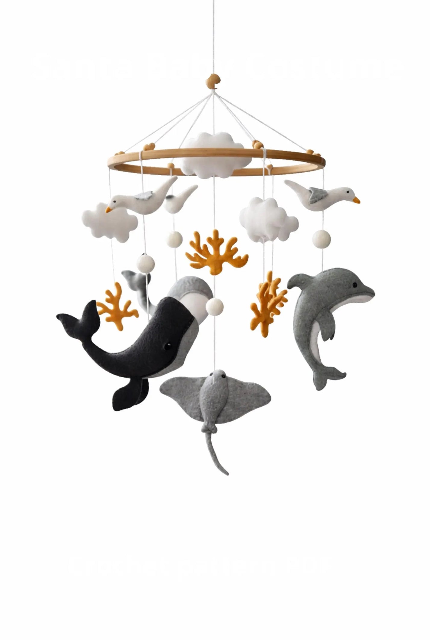 Whale Baby Mobile – Handmade Felt Crib Mobile under the Sea Coastal Nursery Decor Whale Baby Nursery Ocean Baby Mobile