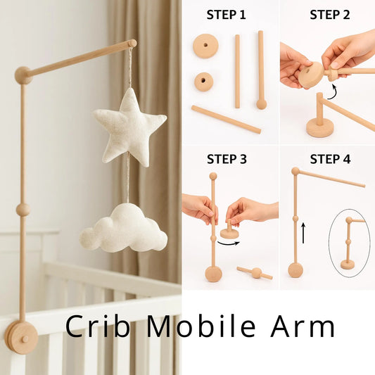 Wooden Crib Mobile Arm – Natural Beech Wood Mobile Holder for Baby Nursery