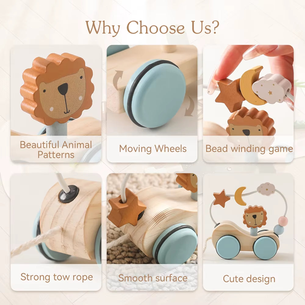 Montessori Wooden Baby Trailer Toys Multi-Function Colorful Cartoon Building Blocks Dragging Car Parent Child Game Toy Baby Gift