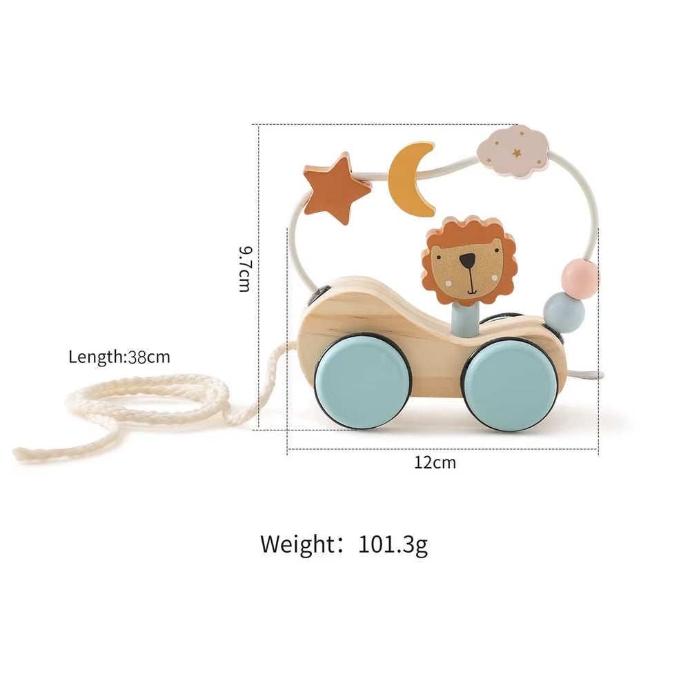 Montessori Wooden Baby Trailer Toys Multi-Function Colorful Cartoon Building Blocks Dragging Car Parent Child Game Toy Baby Gift
