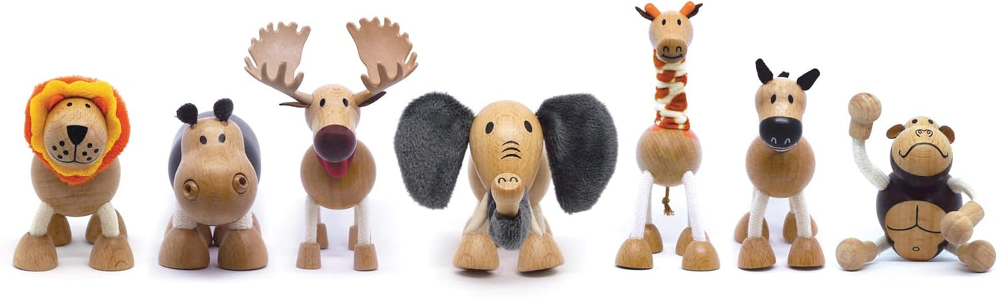 Moose Wooden Animal Toy for Toddlers, Fun and Posable Moose for Early Learning, Montessori, and STEM, Smooth Natural Wood, Boys and Girls