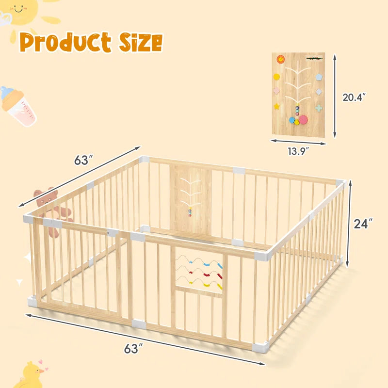 Wooden Baby Playpen with Locking Gate & Interactive Toys