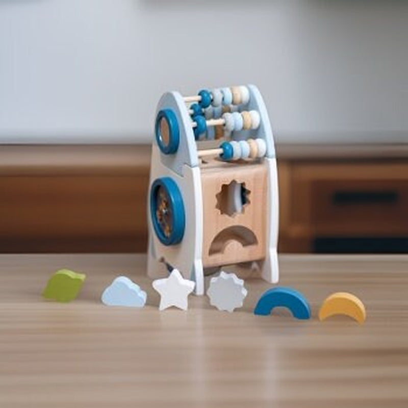 Wooden Montessori Space Rocket Busy Cube, Toddler Sensory Activity Toy, Educational Gift (Ships Fast)