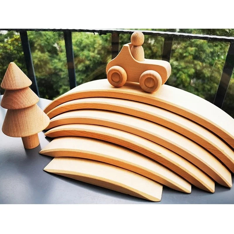 Unpaint Beech Trees Cars Basswood Building Bridge Kids Wooden Montessori Stacking Blocks