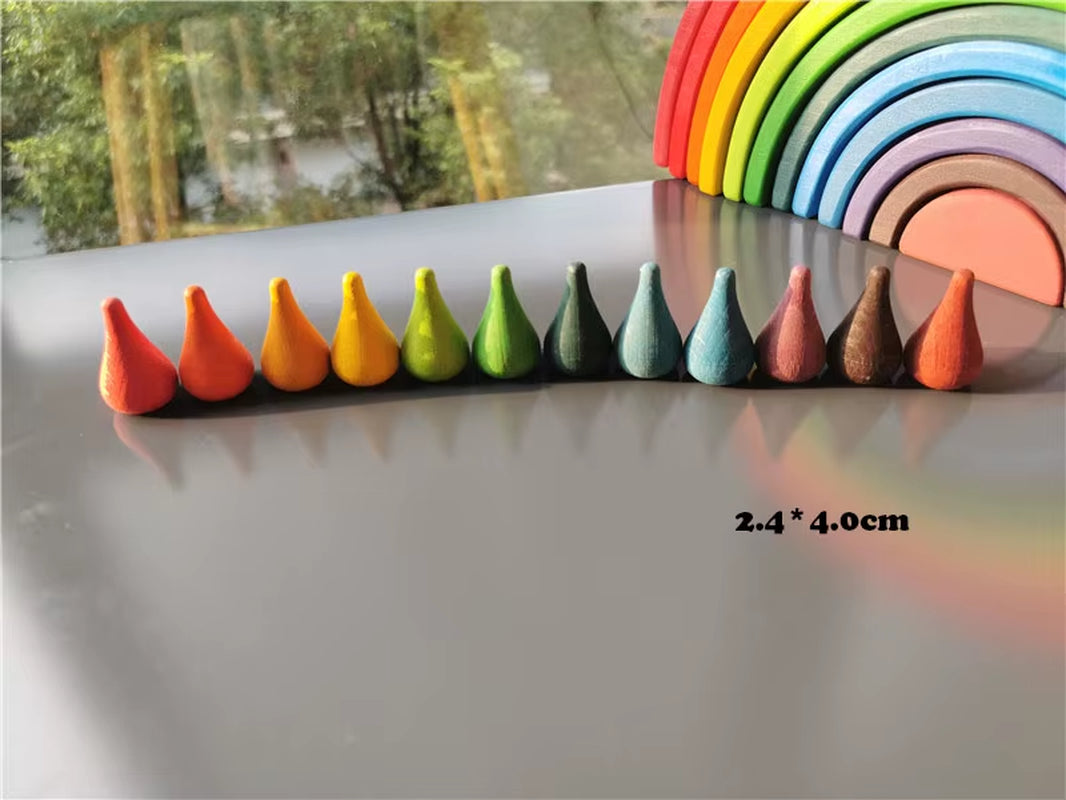 Kids Wooden Rainbow Mandala Block Montessori Loose Parts Toy Mushrooms Honeycomb Droplets Bamboo Shoots Acorns Tree Cones