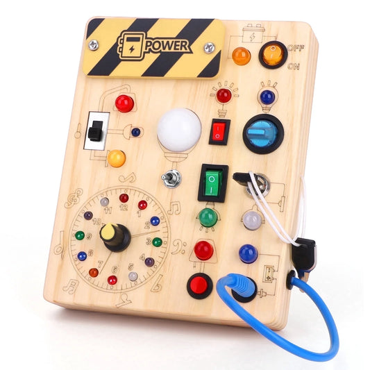 Montessori Busy Board with LED Light Switches, Toddler Travel Toys for 1-3 Year Old Boys and Girls
