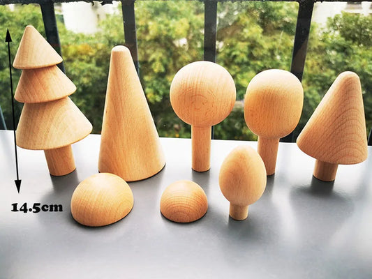Unpaint Beech Trees Cars Basswood Building Bridge Kids Wooden Montessori Stacking Blocks