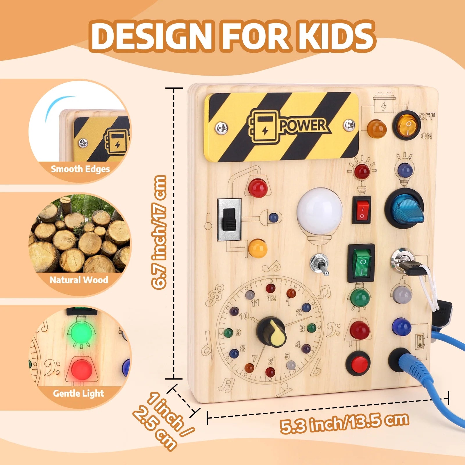 Montessori Busy Board with LED Light Switches, Toddler Travel Toys for 1-3 Year Old Boys and Girls