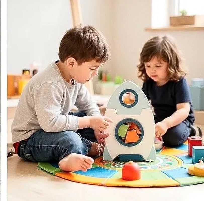 Wooden Montessori Space Rocket Busy Cube, Toddler Sensory Activity Toy, Educational Gift (Ships Fast)