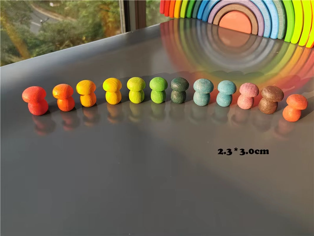 Kids Wooden Rainbow Mandala Block Montessori Loose Parts Toy Mushrooms Honeycomb Droplets Bamboo Shoots Acorns Tree Cones