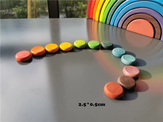 Kids Wooden Rainbow Mandala Block Montessori Loose Parts Toy Mushrooms Honeycomb Droplets Bamboo Shoots Acorns Tree Cones