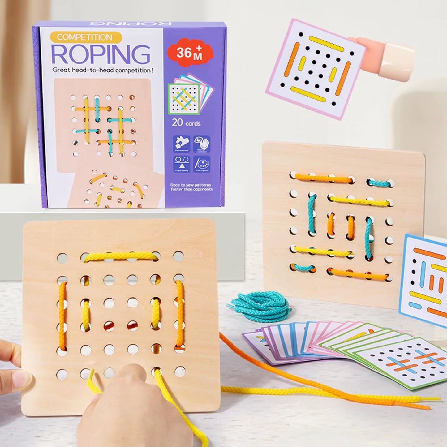 Montessori Wooden Threading Activity Puzzles,Early Educational Fine Motor Skill Travel Toy，Birthday Gifts for Boys and Girls