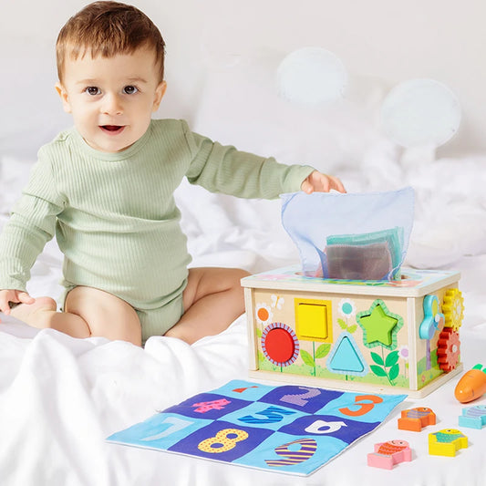 Baby Tissue Box Toy Montessori Toys Shape Sorter Toys Gifts Motor Skills Toys for Toddlers Wood Toddler