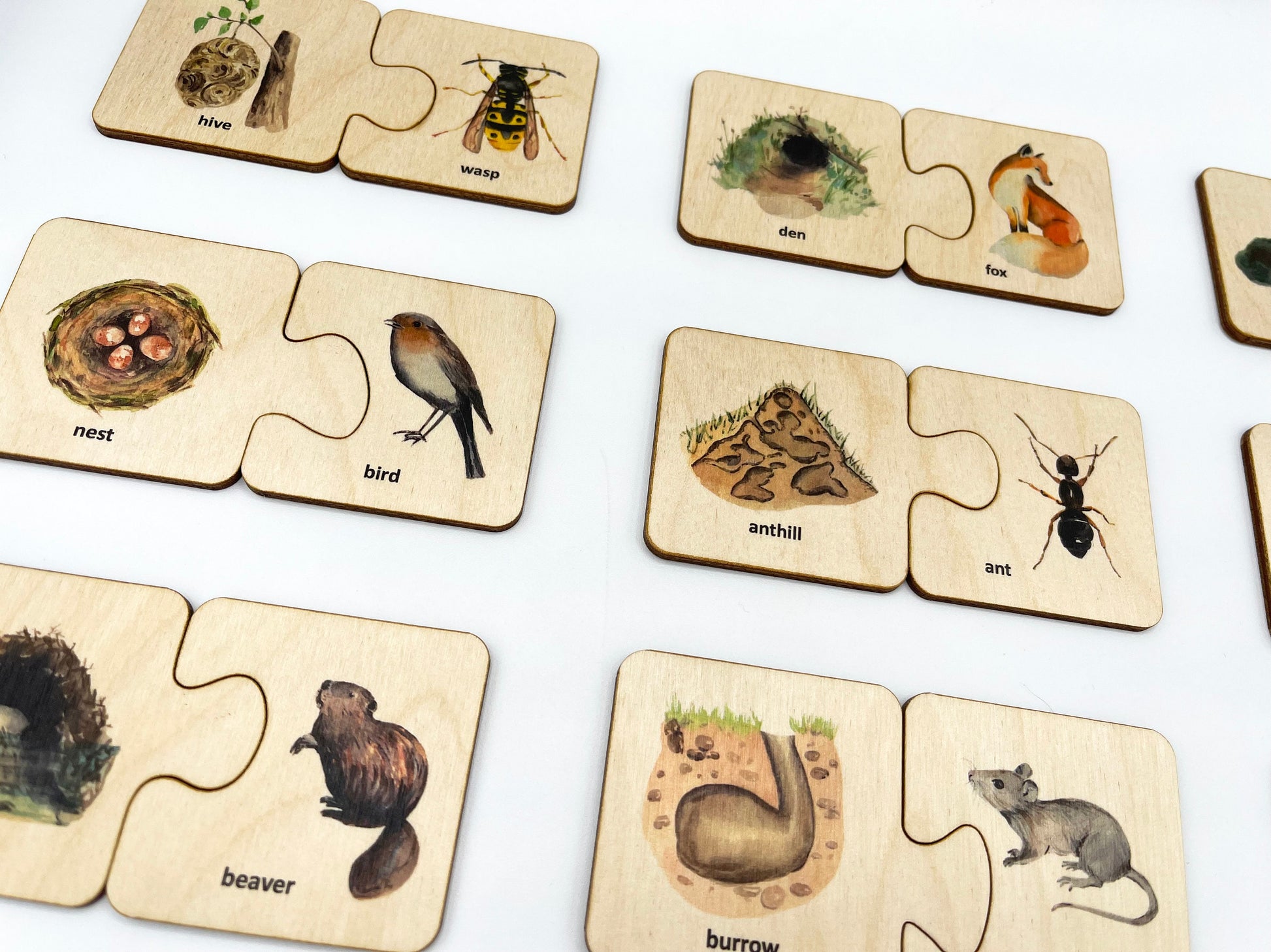 Montessori Wood Animals Puzzle/ Animals Habitat Sorting Game/ Nature Study/ Montessori Matching Activity/ Homeschool Preschooler Activity