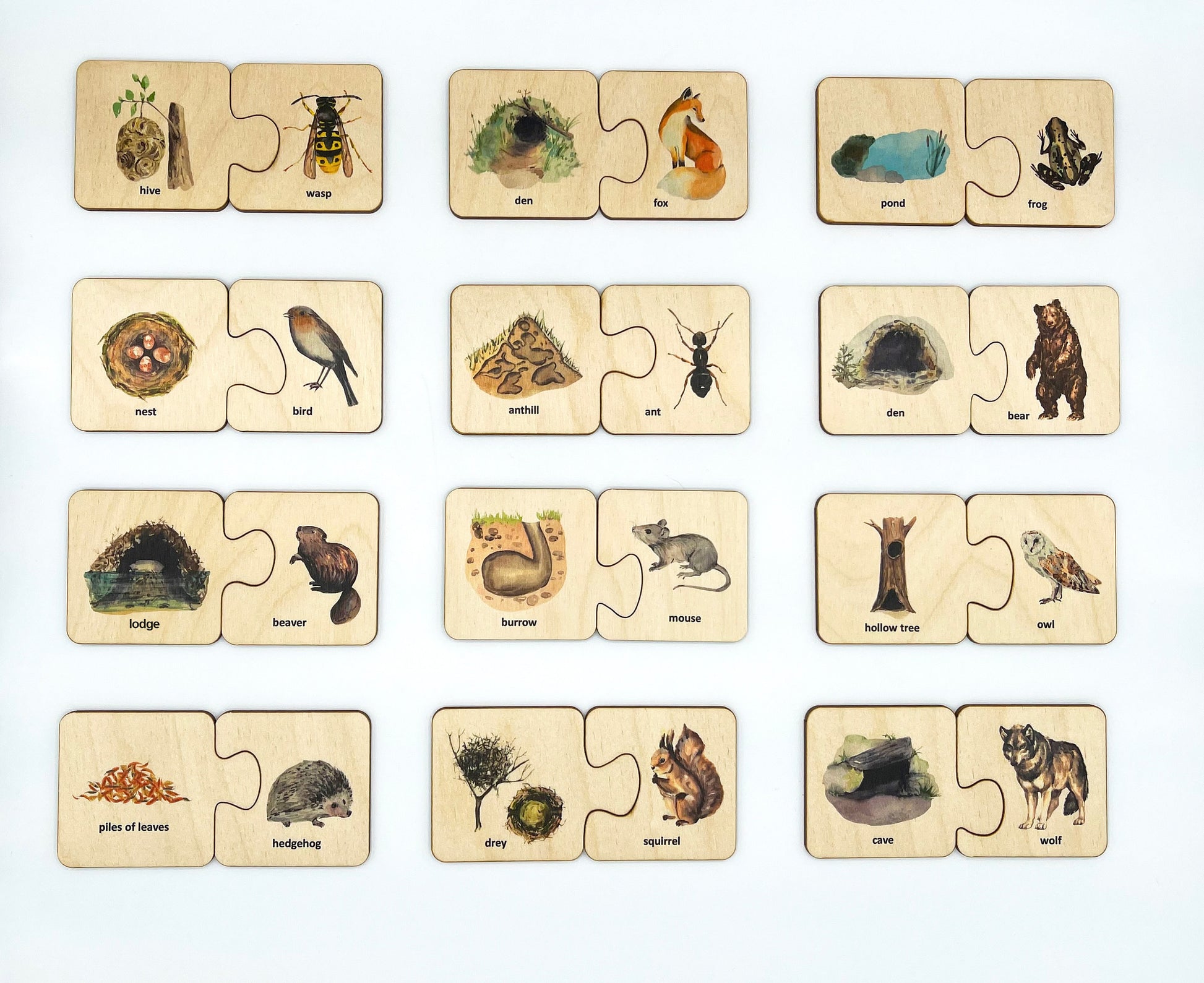 Montessori Wood Animals Puzzle/ Animals Habitat Sorting Game/ Nature Study/ Montessori Matching Activity/ Homeschool Preschooler Activity